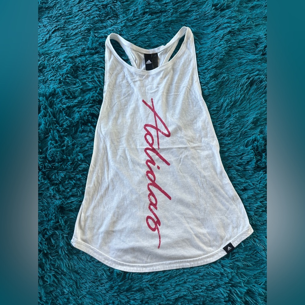 Adidas Women's White Tank Top with Pink Logo